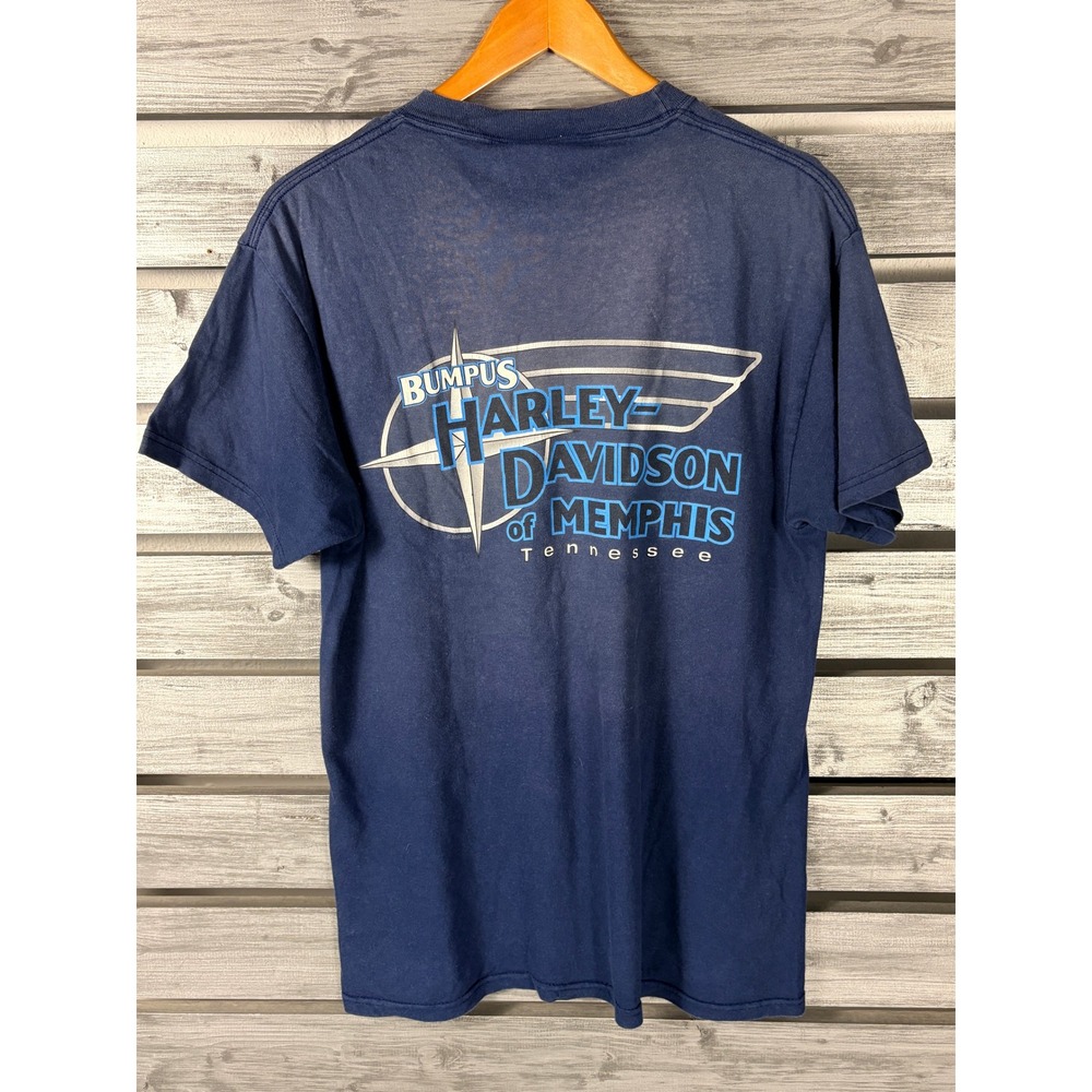 Vintage 2002 Harley Davidson Memphis TN Tie Dye Sun Faded T-Shirt Blue Mens M